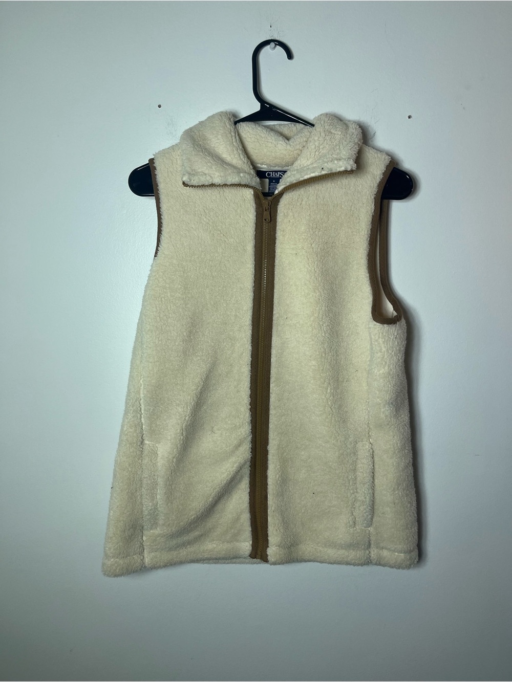 Chaps Sherpa Fleece Vest Medium Cream Ivory Full Zip Cozy Cottagecore